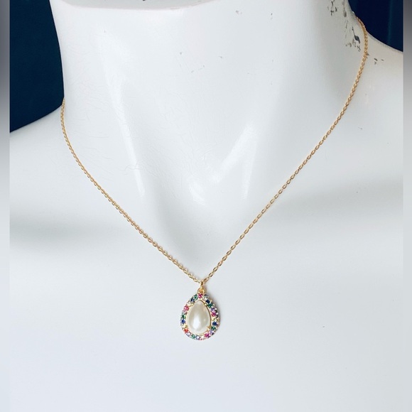 New Kate Spade brilliant statements pavé halo pendant necklace multicolored - Picture 2 of 8